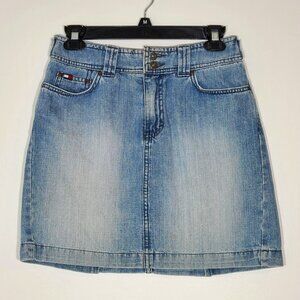 Vintage Tommy Hilfiger Blue Jean Denim Mini Skirt Double Vents Size 2